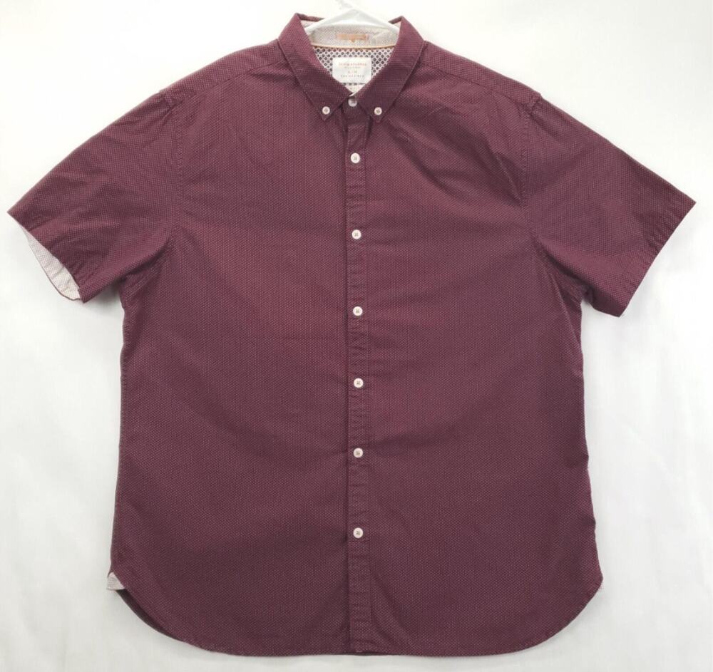 Denim & Flower Ricky Singh Shirt Mens XL Burgundy Polka Dot Slim Fit Button-Down